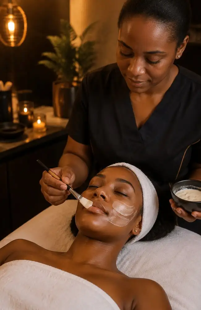 An Ekhaya beauty professional carrying out a facial treatment